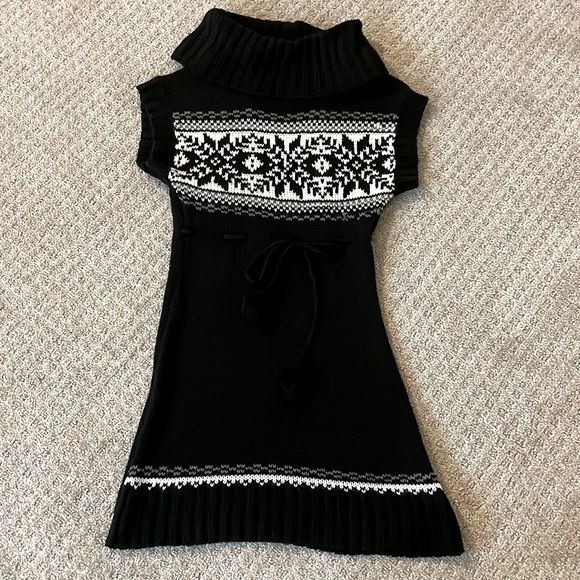 Energie Black Cowl Neck Knit Sweater Dress With Tie - Picture 1 of 6